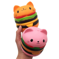 Funny PU Soft Slow Rising Squeeze Toys Jumbo Cat Face Burger Squishy Simulated Bread Stress Relief Baby Kid Toy Xmas Gifts