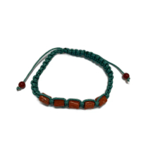 【ZENDAR】頂級天然紅珊瑚鼓形編織手鍊 79084-B(藍色編織手鍊)