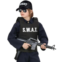 Swat Bulletproof Vest &amp; Swat Cap Costume Fancy Dress Outfit 3-9 years children kids policeman costume