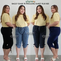 Afareen Kulot Jeans Pendek 7/8 Pinggang Kolor Celana Jeans Pendek Wanita Extra SNOW BLUE
