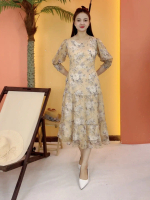 Đầm maxi - Cổ tròn tay dài - CD - Vàng hoa - TTV2058