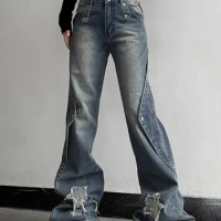 Women's Vintage Y2k Black Gothic Star Flare Jeans Harajuku 2000s High Waist  Jeans Denim Pants Wide Leg Cowboy Trousers Clothes - AliExpress