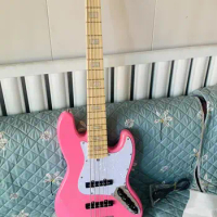 High quality classic 5-string bass electric guitar, custom pink large grain silver pink, active pickup, free shipping
