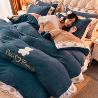 冬季加厚牛奶絨四件套公主風床上雙面絨珊瑚絨被套床單法蘭法萊絨