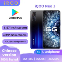 iQOO Neo 3 5g SmartPhone CPU Snapdragon 865 6.57inch 144HZ LCD Screen 44W Charge 4500mAh 48MP Camera Android Used Phone