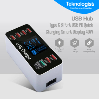 USB Hub Type C 8 Port USB PD Quick Charging Smart Display 40W