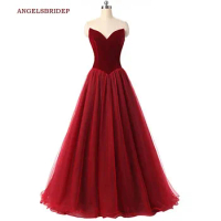 ANGELSBRIDEP Sweetheart Long Evening Dresses Party Gowns Burgundy Tull Vestidos de festa Special Occasion Prom Gowns