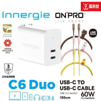 Innergie 台達電 C6 Duo (摺疊版) 63W 雙Type-C PD快充  + LINE C-C 1.5M 60W PD快充線