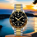 TISSOT 天梭 Seastar 1000 海星 GMT 雙時區潛水錶 T1208522205100 - 40mm 石英機芯 黃金PVD鍍層316L精鋼