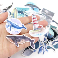 28pcs/bag Blue Whale Paper Stickers Deep Sea Dolphin Sticker Label Decorative Planner Scrapbooking Stationery Stickers DIY Diary