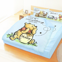 享夢城堡 雙人加大床包涼被四件組-迪士尼小熊維尼Pooh 蜂蜜小事-米黃.藍