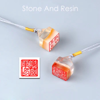 Square Natural Stone Resin Mini Customize Name Stamp Chinese Traditional Style Personal Seal With Tassel For Friends Teachers