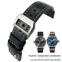 20mm 21mm 22mm Genuine Leather Riveted WatchBand fit for IWC TOP GUN Big Pilot Watches Spitfire Hamilton Black Brown Watch Strap