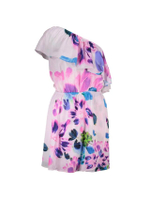 Womens Floral Print Mini Dress with Ruffles in Grey