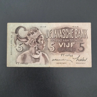 uang kuno uang lama Hindia Belanda / Nedherlands Indies 5 Gulden Wayang  Praasterink