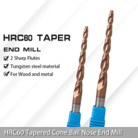 HRC60 Conical Ball Nose End Mill Tungsten Alloy Mill Carbide Coated CNC Mill Woodworking Graving Knife