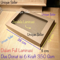 [Isi10] Dus Box Kotak Donat isi 6 KRAFT JENDELA Laminasi 350 Gram / Dus Box Kotak Dos Hampers 28x19x