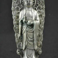 Tibetan Buddhism Silver stand Lotus Flower Shakyamuni Amitabha Buddha statue