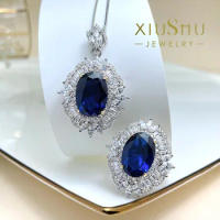 10 Carat Gaoding Royal Sapphire Necklace Two Piece Set Choi Bao Jewelry Blue Corundum 925 Silver Seiko X56