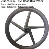 406 451 20inch Carbon Road Bike Disc Brake Wheel 5 Spokes 20 inch Clincher Disc Brake Bicycle Folding Wheelset 9x100 10x130