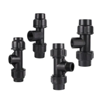 Black 1/2" 3/4" 1" Thread to 20/25/32mm HDPE Pipe Connector PE PVC Irrigation Tube Tee Connector 3-Way Conversion Locked Joint