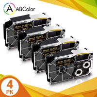 4Pcs 18mm Tape for CASIO XR-18BKG Label Tape Gold on Black XR-18BKG Printer Ribbon For CASIO KL-300 KL-750 Label Maker
