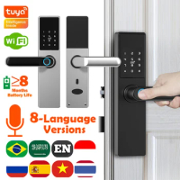 Biometric Fingerprint Door Lock Tuya Wifi Digital Electronic Lock with Password Unlocking Keyless Smart Security Handle Lock