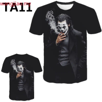 Kemeja-T Hitam Bercetak 3D Badut, Untuk Lelaki, Lengan Pendek, Baju T Lelaki Muka Joker, Baju-T Lucu