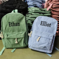 Personalized Name Corduroy Schoolbag Customized Embroidered Logo Backpack Training Anti-theft Shoulder Bag For Teenagers