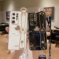 Crossbody Phone Holder Case for OPPO Reno Z 2 2Z 2F 3 4 5 6 Pro Plus Reno7 8 SE 5G Find X3 Pro Plating Maple Leaf Hand Band Case