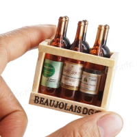 Odoria 1:12 Miniature 6pcs Wine Bottles in Wooden Case Liquor Drinks Beer Kitchen Restaurant Bar Set Dollhouse Accessories Decor