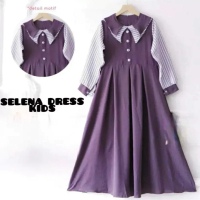 SYAKA | SELENA Dress polos mix salur anak dan remaja tanggung Gamis Lebaran Nyaman