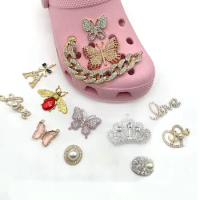 1Pcs Bee Butterfly Crystal Diamond Jewelry Beauty Women Shoes Charms Croc Shoe Slipper Accessories Brand Buckle Decoration