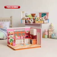 OEM SK-M389 Mainan Edukasi Interior Rumah DIY Puzzle 3D Miniatur Craft Paper Foam / Mainan Anak Jigs
