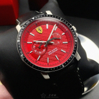 【Ferrari 法拉利】FERRARI手錶型號FE00065(紅色錶面黑銀色錶殼深黑色真皮皮革錶帶款)