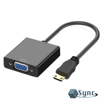 【UniSync】 Mini HDMI公 轉 VGA母 鍍金接頭 影像轉接器 黑/15CM