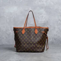 Tas LOUIS VUITTON LV NEVERFULL INSIDE OUT MM TAN BROWN LEATHER REVERSIBLE TOTE BAG 100% ORIGINAL 32X