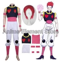 Hunter X Hunter Hisoka Cosplay Men Top Pants Full Sets Poker Pattern Printed Coat Anime Costumes Halloween Clothing Wig