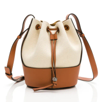 【LOEWE 羅威】Balloon canvas shoulder bag 小款撞色氣球包(帆布/棕)