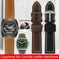High Quality Retro Genuine Leather Strap Handmade CrazyHorse Skin Cowhide Leather 20 22 24mm Watch Band for Hamilton Tissot