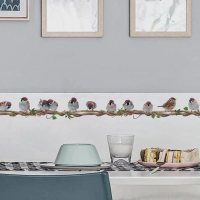 {DLGIFJIE} A Row of Birds Standing on The Vine Living Room Home Decor Cartoon Vine Bird Wall Sticker