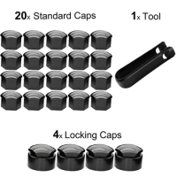 24Pcs 17MM/0.66in Wheel Nut Bolt Trims Studs Cover Cap Black For Opel For BMW Plastic Wheel Nut Cap Replacement Parts