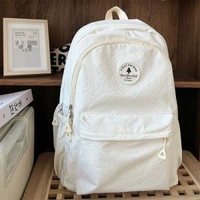 全城熱賣 - 大容量書包女生初中小眾設計感大學生純色高顏值高中生簡約雙肩包白色