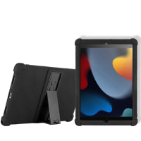【VXTRA】2021 iPad 9 10.2吋 全包覆矽膠防摔支架保護軟套-黑
