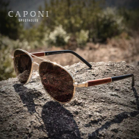 CAPONI Night Vision Men Sunglasses Polarized Photochromic Wooden Legs Pilot Driving Eye Glasses For Male UV Protect BSYS409