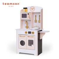 Teamson小廚師桑托斯復古木製家家酒兒童廚房玩具-粉橘色(附7配件)