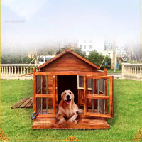Outdoor Waterproof Dog Houses Solid Wood Kennels Creative Pet Villa House for Dogs Modern Big Dog House Outdoor Fenced Dog House