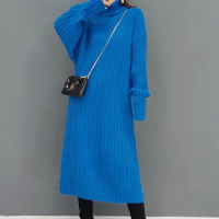 XITAO Turtleneck Knitting Dresses Fashion Casual Solid Color Simplicity Pullover Loose Long Temperament New Arrival GWJ1988