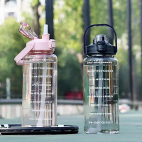 【F hot】 2L Large Water Bottle Portable Plastic Straw Travel Bottle Sports Fitness Cup High Value Big