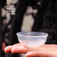 white agate small teacup hand made white jade pulp Kungfu teacup household owner's creative gift